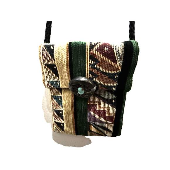 Women’s Southwest Turquoise Small Black and Emerald Green Crossbody Bag - Picture 3 of 7